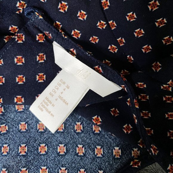 H&M Navy blue Cross Pattern Shift Dress w/ long tie sleeves sz 4 Vintage Retro - Picture 8 of 8